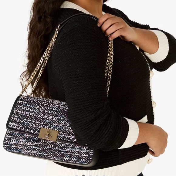 NWT-Kate Spade-Carey Tweed Medium Flap Shoulder Bag-Dark Navy & Black Multi-$499 - Picture 15 of 15